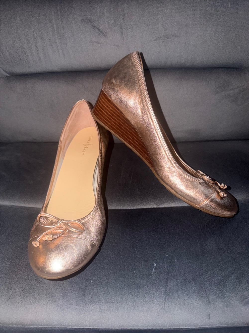 Cole Haan Metallic Rose Gold Ballet Wedges
